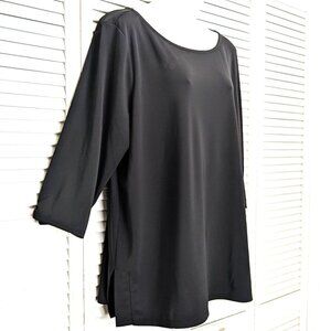 Talbots Black Tunic Top 3X Plus Petite 3/4 Sleeve Wide Neckline slinky knit